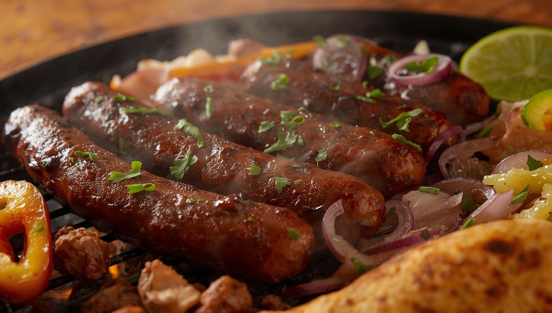 Grilled Sausages Sizzling Aromatically with Lime and Herbs