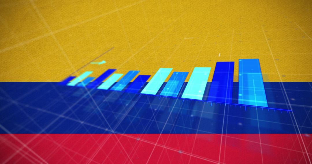 Financial Bar Chart Overlay on Colombian Flag Background