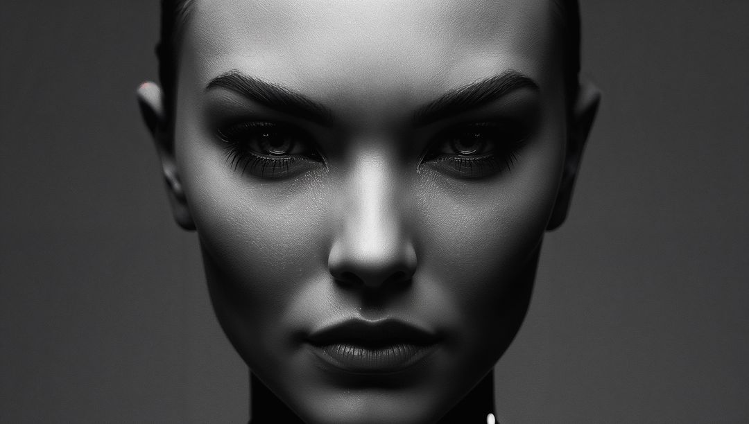 Portraying Dramatic Monochrome Beauty with Sharp Studio Lighting and Bold Makeup Closeup