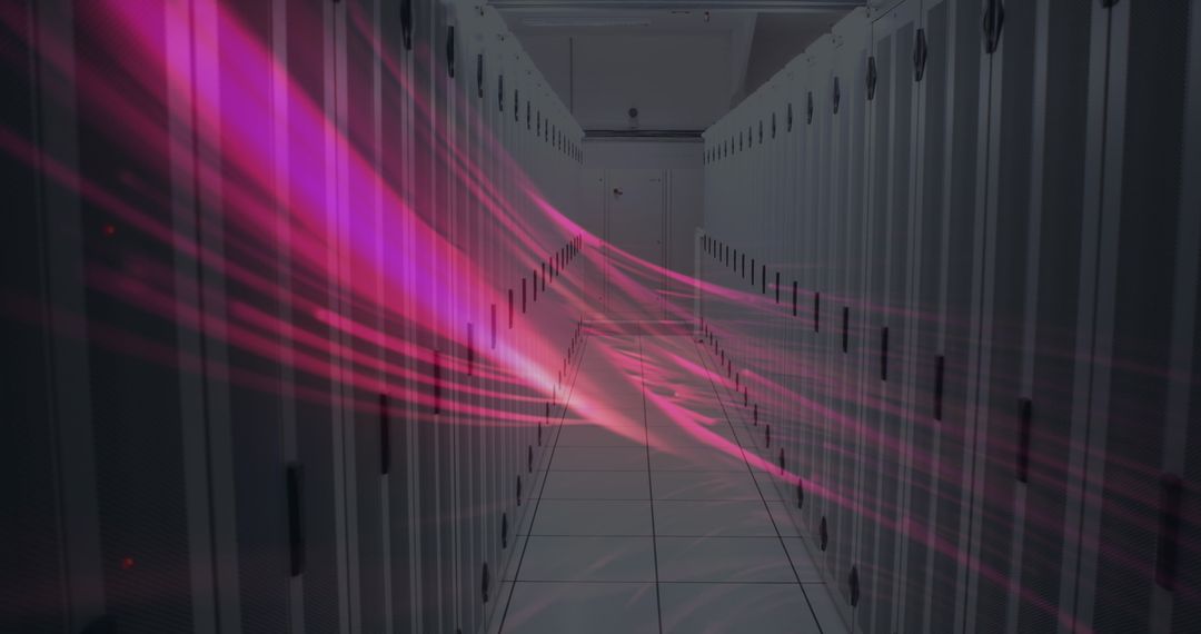 Digital Waves Flowing Through Modern Server Room