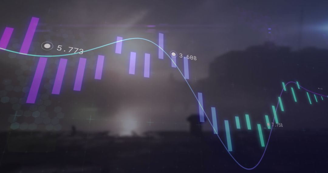Financial Data Graph Overlay on Cityscape Background