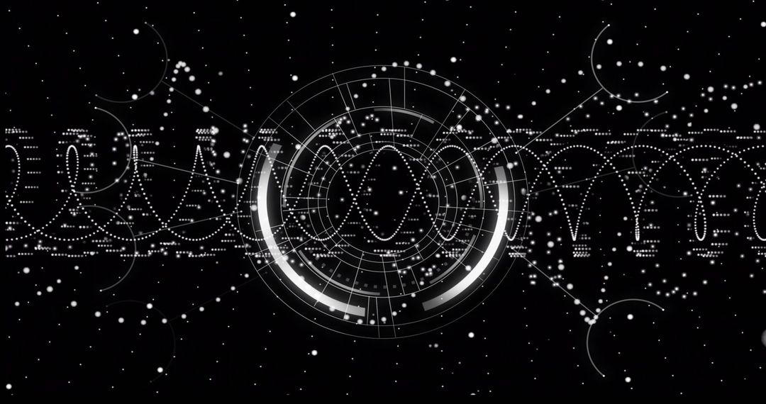 Abstract Digital Interface with Data Patterns on Black Background