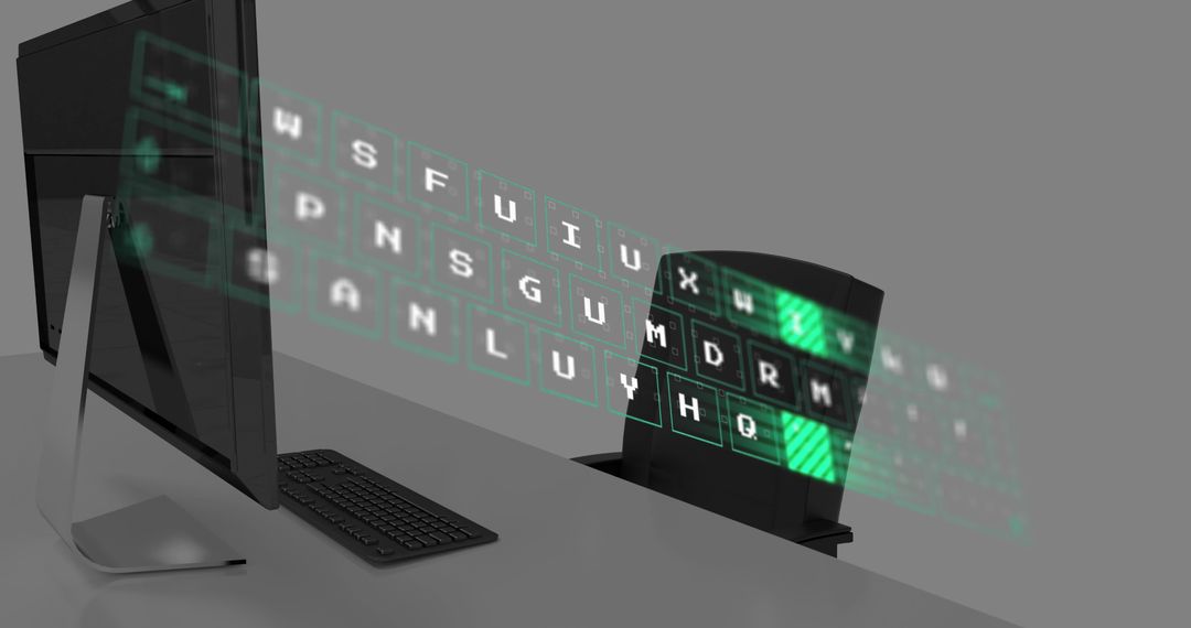 Futuristic Holographic Keyboard in Modern Office