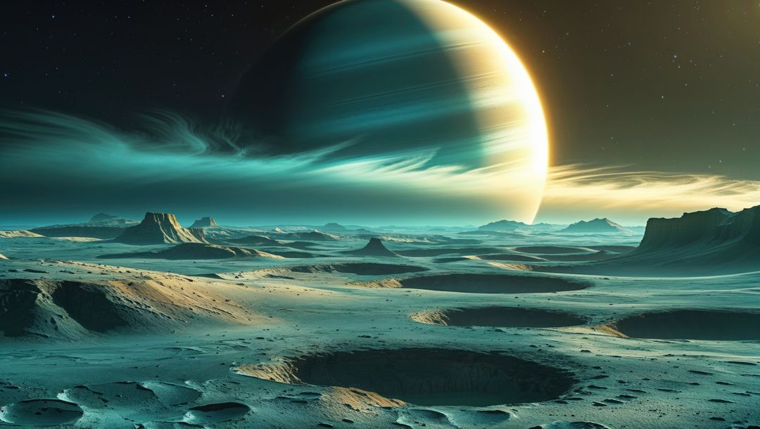 Surreal Gas Planet and Cratered Alien Terrain