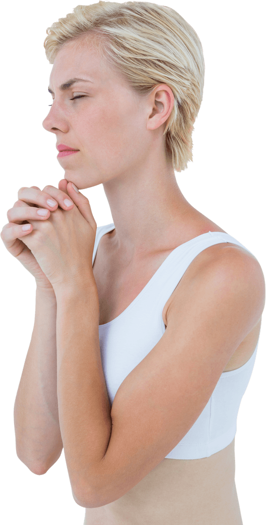 Transparent Background of Caucasian Woman in Mindful Meditation Pose