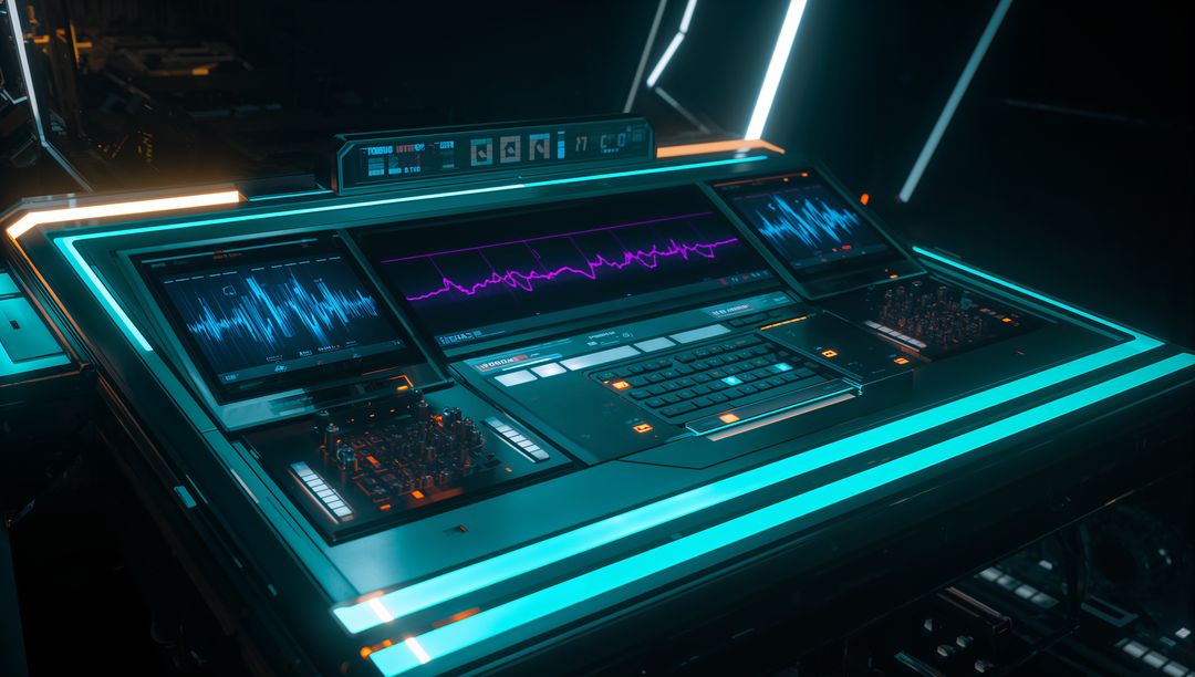 Futuristic Control Console with Digital Graphs in Sci-Fi Cockpit
