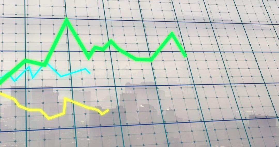 Colorful Line Graphs Displaying Data Over City Skyline