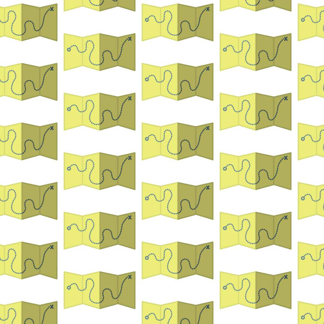 Seamless Blue and Yellow Map Route Pattern on Transparent Background