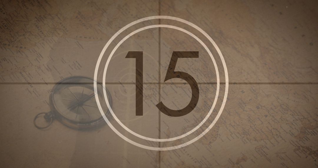 Fifteen Overlay on Vintage Compass and World Map