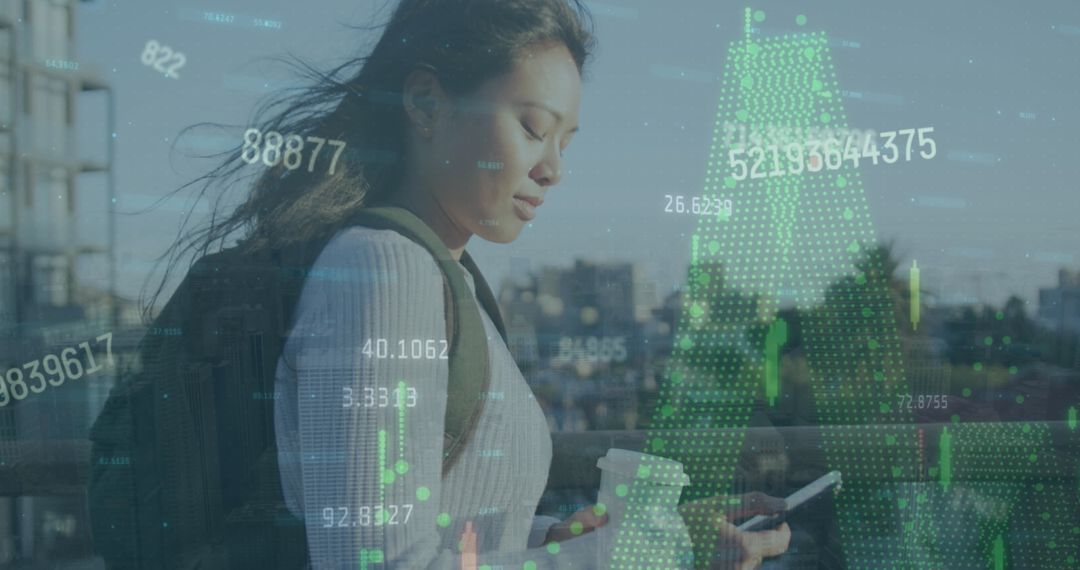 Woman Analyzing Financial Data Outdoors Using Smartphone