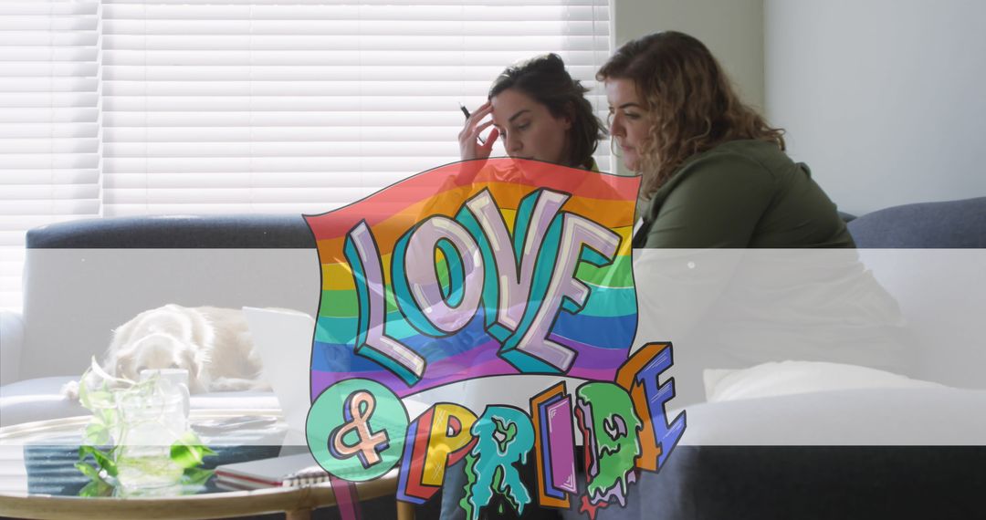 Couple Reviewing Documents with Love and Pride Symbol