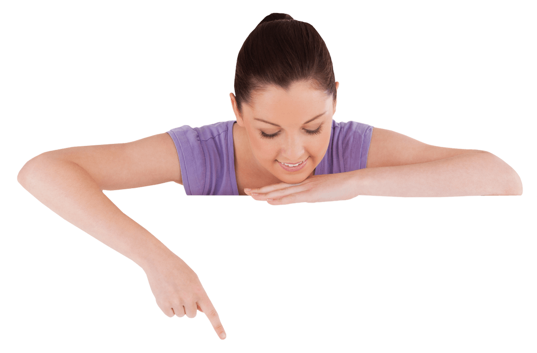 Woman Pointing Above with Blank Transparent Background