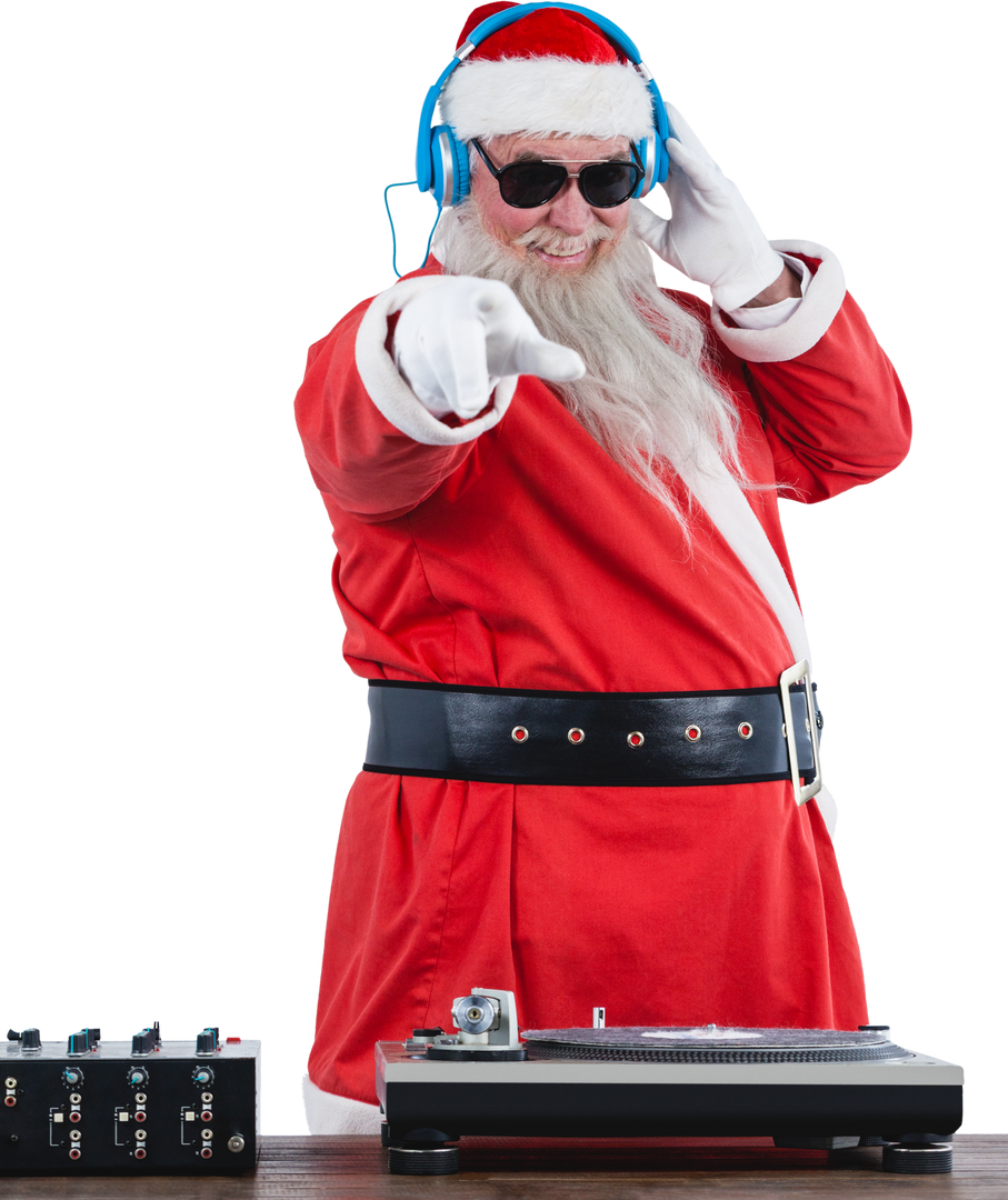 Transparent Santa Claus DJing Music with Headphones and Record Player - Download Free Stock Images Pikwizard.com