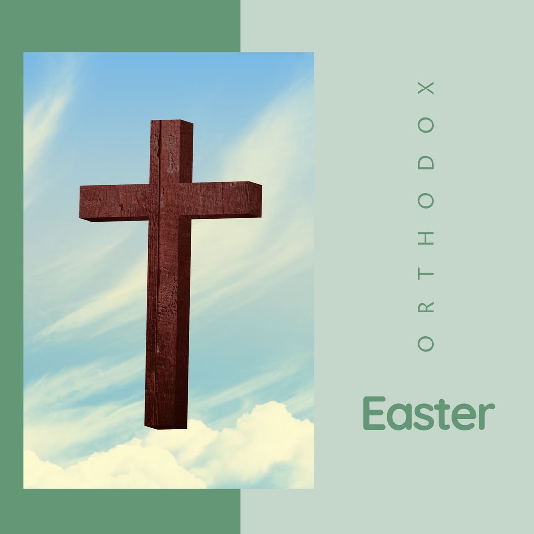 Orthodox Easter Celebration with Wooden Cross and Cloudy Sky - Download Free Stock Templates Pikwizard.com