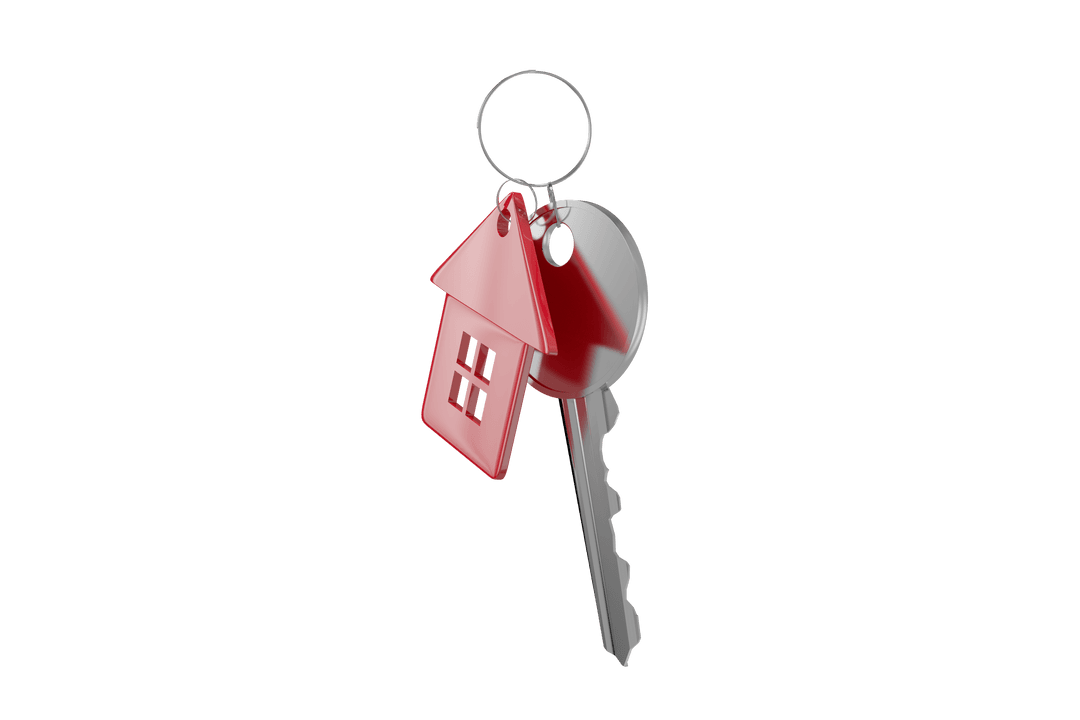 Transparent Silver Key with Red House Keychain Isolated