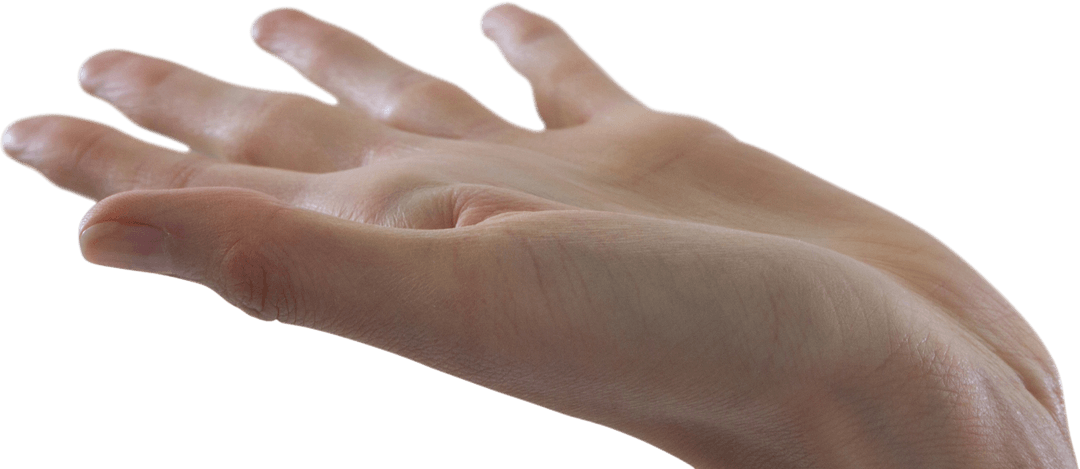Close-up of Outstretched Hand Gesture on Transparent Background