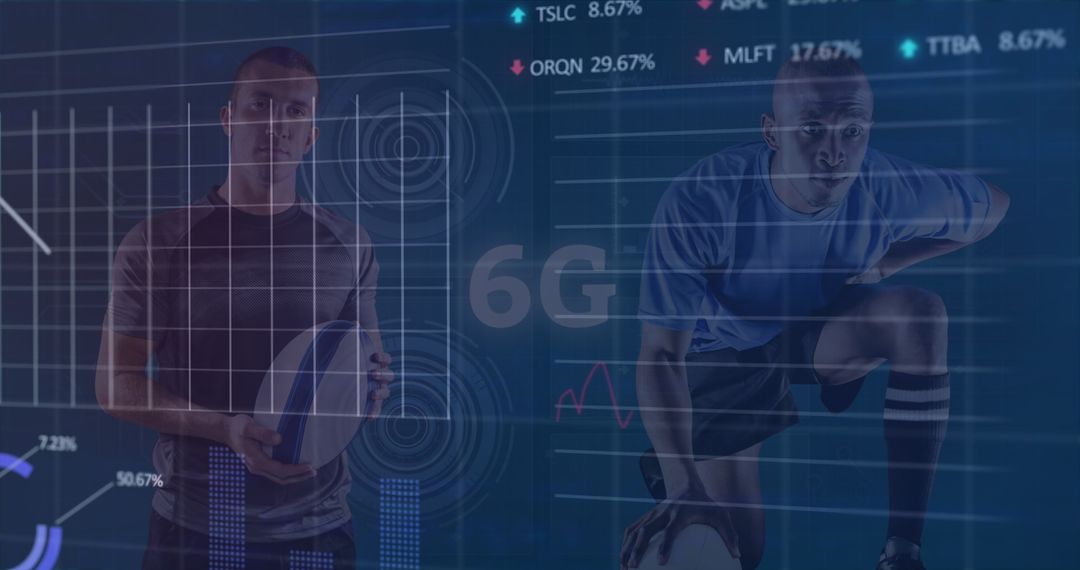 Athletes in Digital Data Visualization Concept