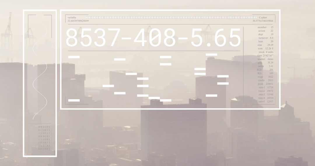 Data Processing Interface Over Urban Skyline Backdrop