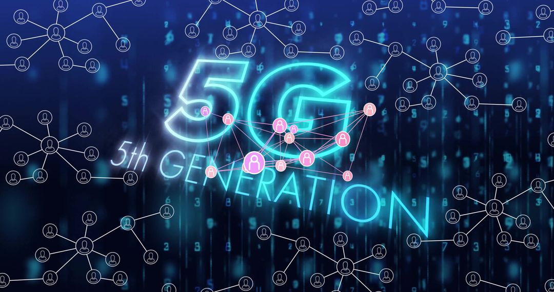 5G Network Connections and Data Processing Over Digital Background