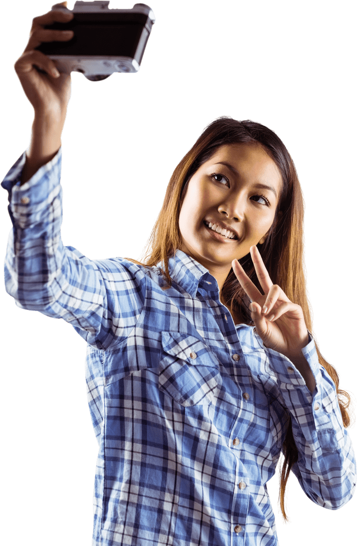 Smiling Young Asian Woman Taking Selfie Transparent Background