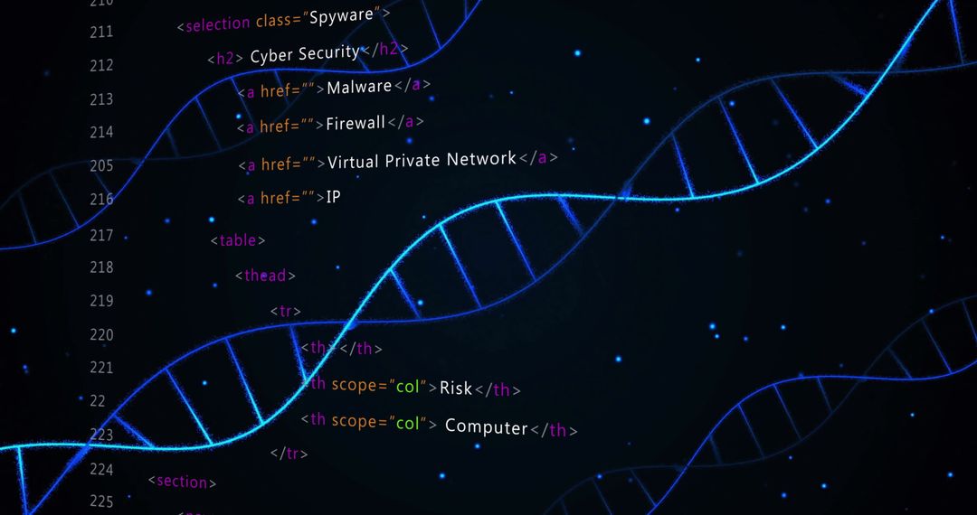Digital Code Overlay on Spinning DNA Strand Art
