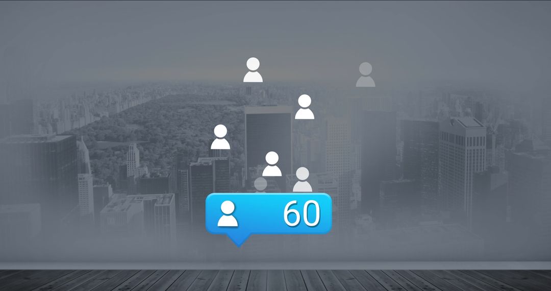 User Notification Icons Hover Over Urban Skyline Office