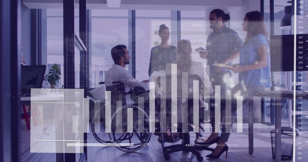 Diverse Team Analyzing Financial Data in Corporate Office Environment