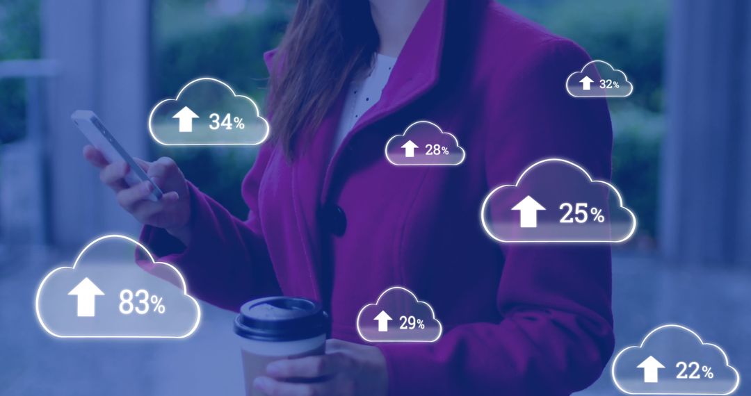 Businesswoman Utilizing Cloud Technology for Online Data Management