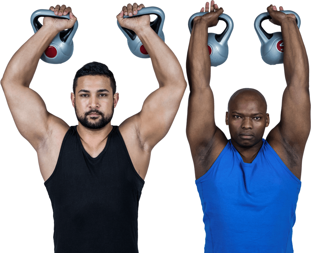 Strong Friends Lifting Kettlebells with Transparent Background