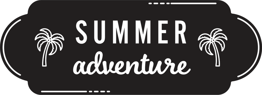 Black Badge with Summer Adventure Text on Transparent Background