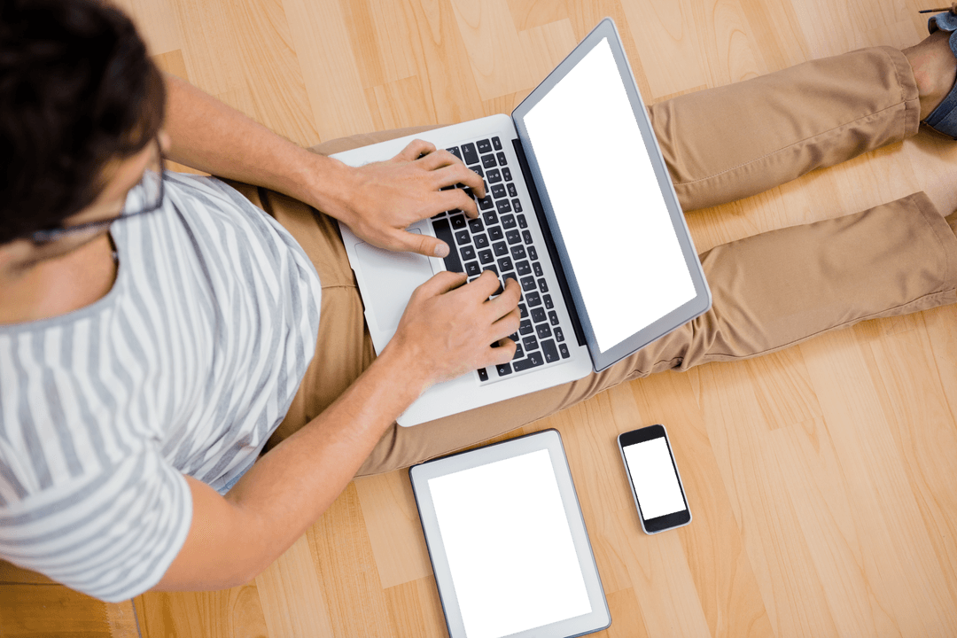 Transparent View of Young Man Using Technology Devices at Home