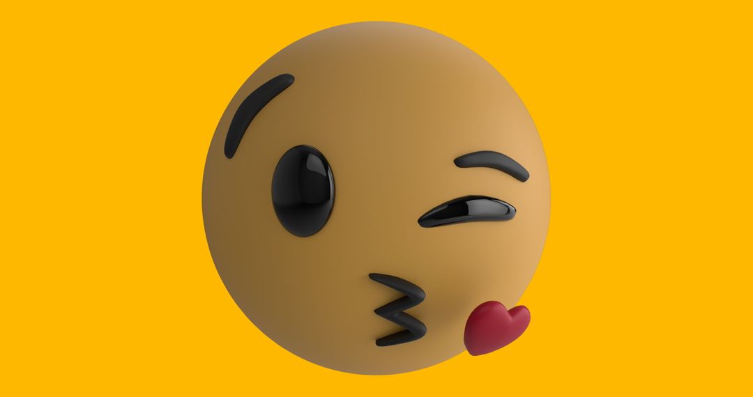 3D Winking Emoji Blowing Heart Kiss with Gold Confetti