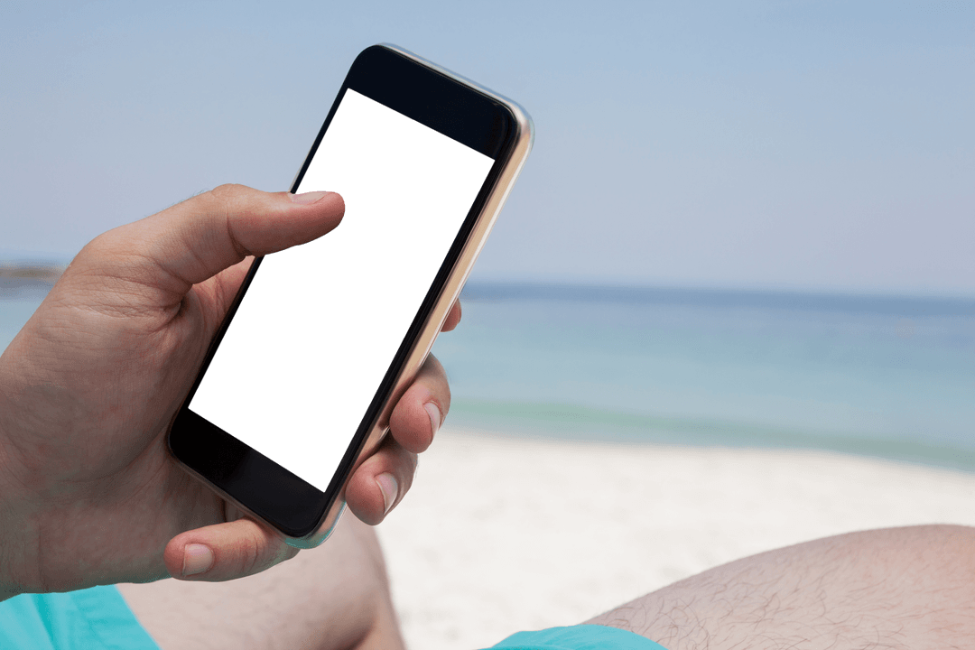 Transparent Smartphone Screen in Use on Beach Vacation