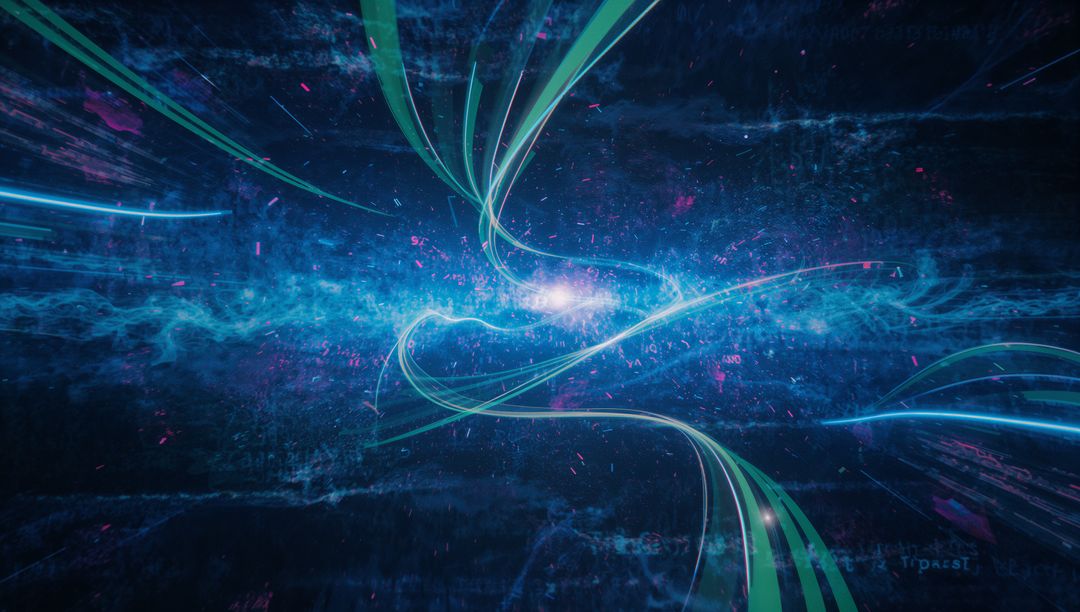 Futuristic Neon Light Trails in Virtual Data Space