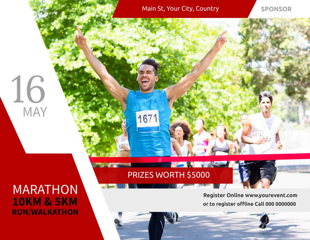 Jubilant Runner Crossing Finish Line at Marathon Event