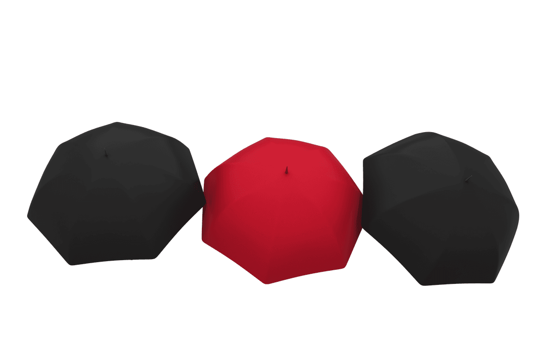 Symmetrical Black and Red Umbrellas on Transparent Background