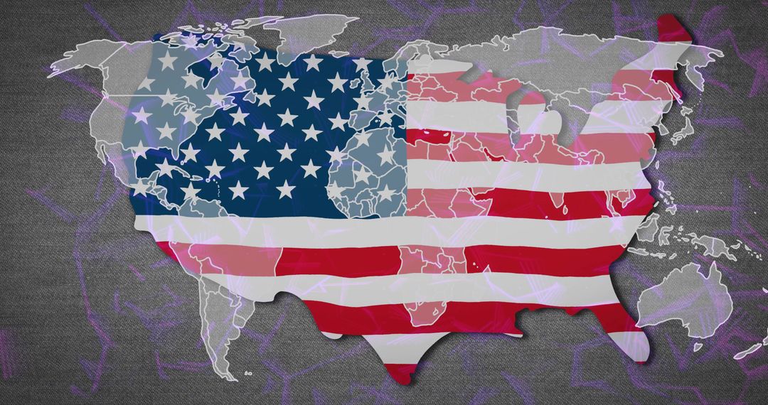 USA Silhouette with Flag on Dark Background Featuring World Map
