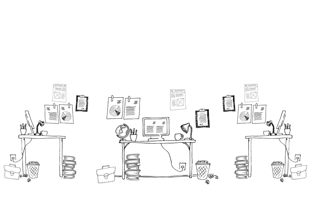 Office Desks Outline on Transparent Background with Digital Design