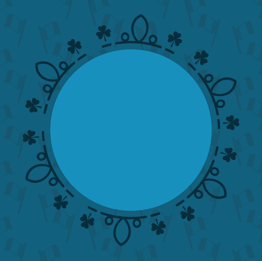 Transparent Circle Border with Decorative Clovers and Flags