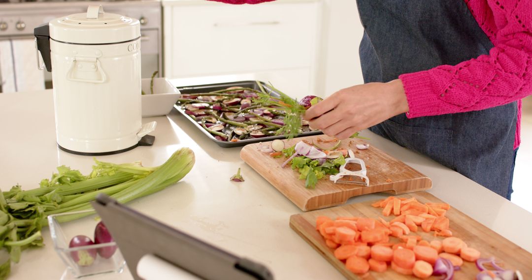 Woman Preparing Healthy Vegetables in Modern Kitchen - Free Images, Stock Photos and Pictures on Pikwizard.com