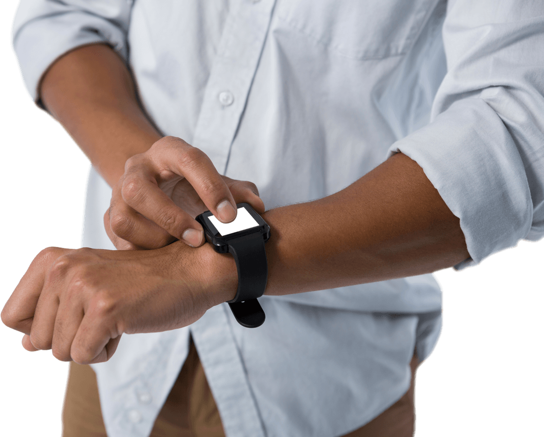Man Checking Time on Smartwatch with Transparent Background - Download Free Stock Images Pikwizard.com