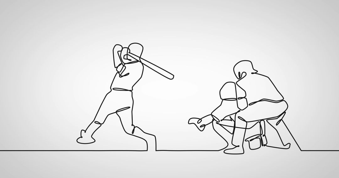 Dynamic Line Art Illustration of Baseball Game Action