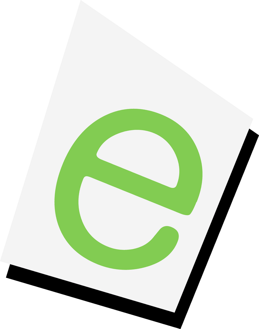 Floating White Sheet with Bold Green Letter E on Transparent Background