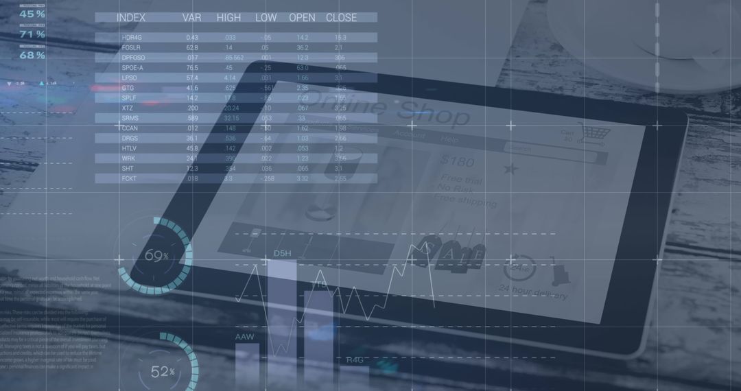 Digital Financial Data and Tablet Display for Global Business Insights