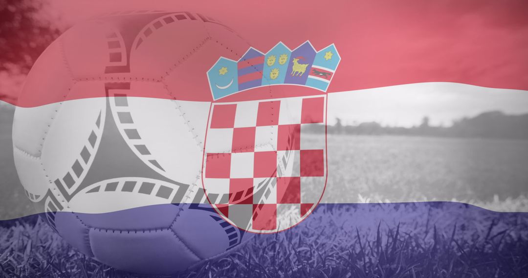 Croatian Flag Overlay on Soccer Ball Field Background