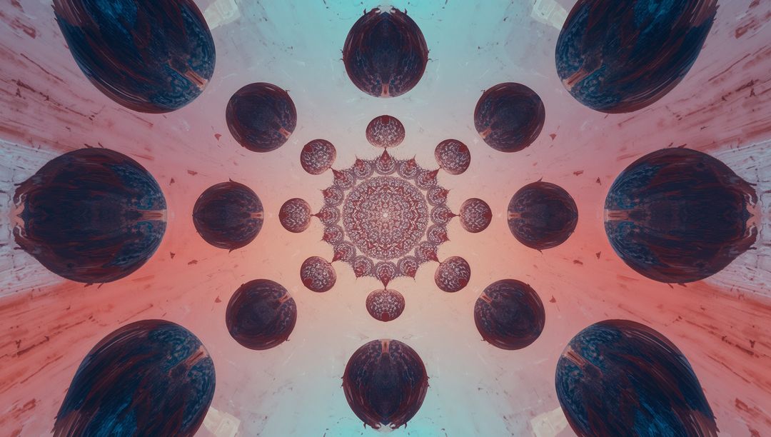 Fractal Mandala with Dark Spheres on Gradient Backdrop