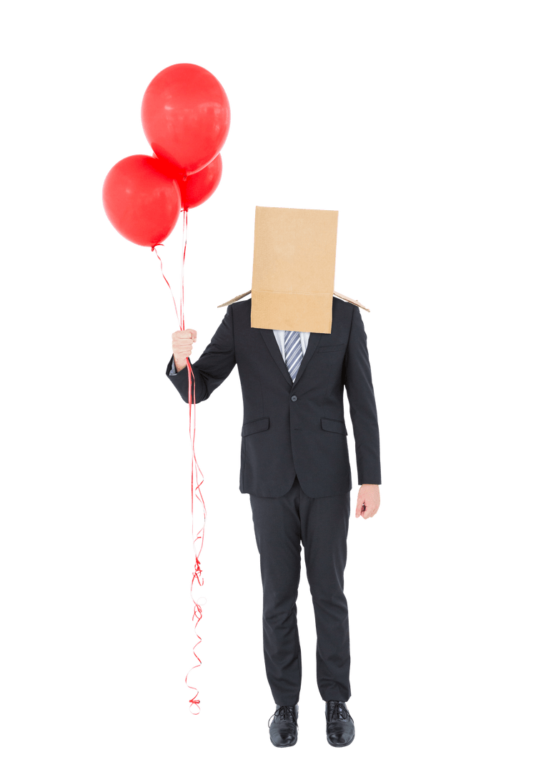 Anonymous Businessman Holding Red Balloons with Transparent Background