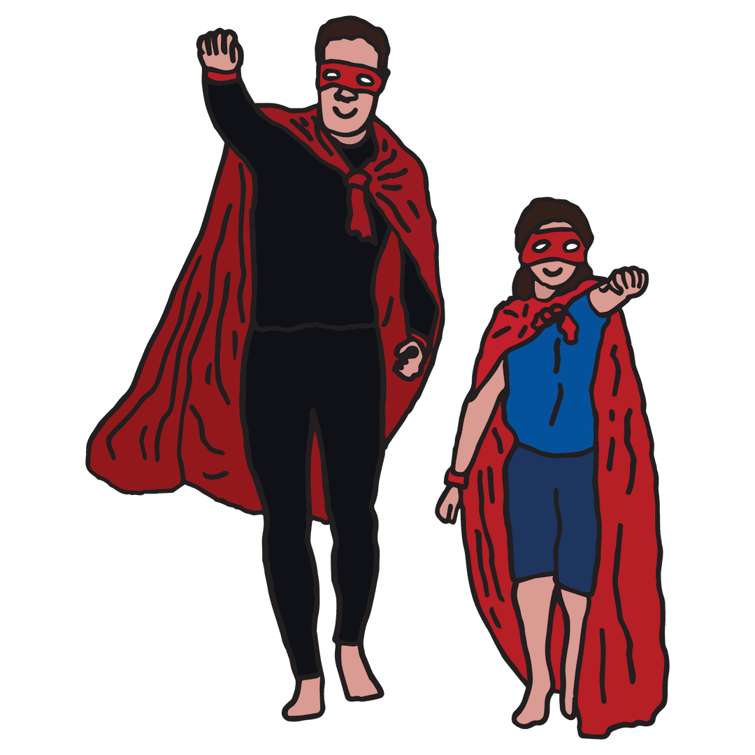 Father and Daughter in Superhero Costumes on Transparent Background