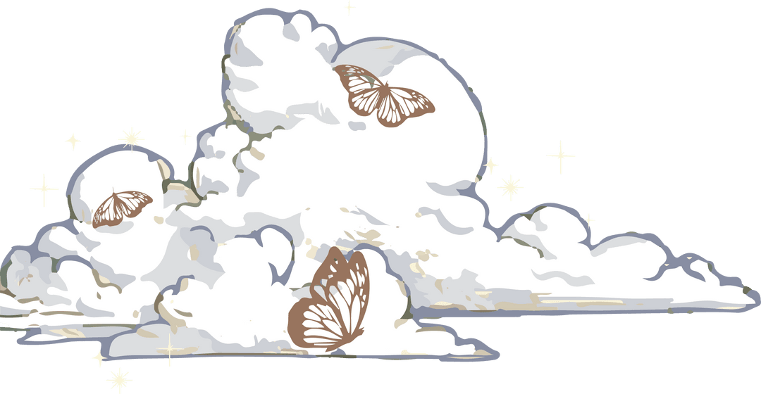 Ethereal Puffy Clouds with Butterflies on Transparent Background
