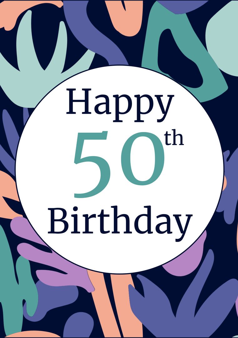 Happy 50th Birthday Card with Colorful Leaf Patterns - Download Free Stock Templates Pikwizard.com